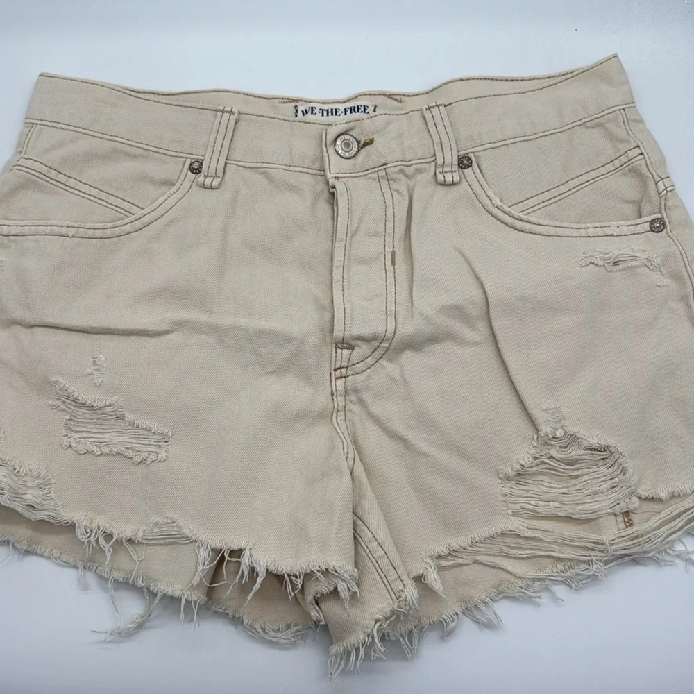 Free People Now or Never Denim Cream Shorts Size 28